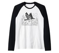 Lavandera Arte Lineal Ornitólogo Camiseta Manga Raglan
