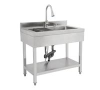 Lavando de acero inoxidable independiente, fregadero individual de cocina rectangular con pedestal, fregadero móvil para cocina, garaje, exterior(90x50x80 cm)