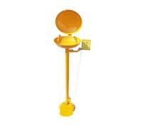 Lavaojos de acero inoxidable 304, estación lavaojos con pedestal, tablero de empuje manual llamativo e interruptor de pedal, operación manos libres.(Yellow,With cover)