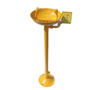 Lavaojos de acero inoxidable 304, estación lavaojos con pedestal, tablero de empuje manual llamativo e interruptor de pedal, operación manos libres.(Yellow,Basic model)