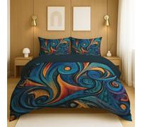 Lavar a máquina con Agua fría Edredón de poliéster La Tela los Hace Suaves. Funda de edredón Azul Naranja Abstracto Remolino Arte 200 x 200 cm Adecuado para Dormitorio, Niños, Hogar