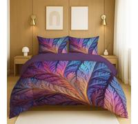 Lavar a máquina con Agua fría Edredón de poliéster La Tela los Hace Suaves. uego de Cama Púrpura Azul Fantasía Arte Plumas 135 x 200 cm Adecuado para Dormitorio, Niños, Hogar
