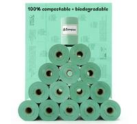 Lavatelli - 300 Bolsas caca perros 100% Compostables COMPOO, 15 Rollos × 20 Unidades, 21,5 × 29 cm, para excrementos mascotas, Resistentes, Antiperforación, Origen Vegetal Natural, Verde
