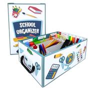 Lavatelli School Organizer, Caja de cartón para material escolar y creativo infantil, 4 separadores ajustables + soporte para lápices, hojas A4, bolígrafos y rotuladores, Vuelta al cole 32x22,5x15 cm