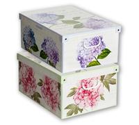 Lavatelli SET 2 Cajas organizadoras de almacenamiento ropa, almacenaje decorativas en carton, 39x50x24cm, para armario, baul, bolsas, ropa, juguetes, jardineria, con tapa, FLORES MIX