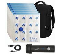 Lavatelli Set de Viaje con Bomba sin Cable USB-C y 6 Bolsas Vacío Ropa 40x45 cm para Mochilas 40x30x20, Organizador compacto y eficiente para equipaje de mano