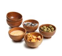 LAVAUX Designs Juego de 6 cuencos pequeños de madera de acacia | 120 ml cada uno| Tazas de cocina de madera tallada a mano para servir salsas, nueces, dulces y condimentos | lindas mini tazas |13x5 cm