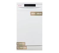 EVVO Lavavajillas 45 cm D1 Slim, 9 Cubiertos, 5 Programas, Bandeja ajustable, Panel oculto, Blanco/Inoxidable Blanco