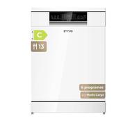 Lavavajillas EVVO D1Y - 60 cm, 13 Servicios, Clase Energética C, 6 Programas, Funcionamiento Silencioso, Apertura Automática, Media Carga, Inicio Diferido 24h, Bloqueo Infantil Inoxidable