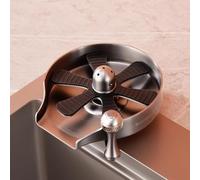 Lavavasos de Acero Inoxidable para Fregadero, con Agua Caliente/Fría y Drenaje Inclinado 10° - Limpia Tazas de 4,5-11 cm para Cocina, Bar, Café, Oficina y Hogar (Sin Electricidad, Fácil Instalación)