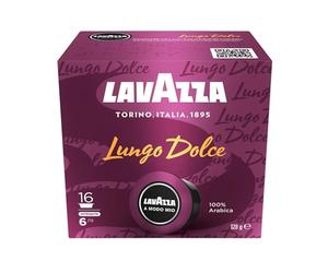 Lavazza A Modo Mio Lungo Dolce, 1 Paquete de 16 Cápsulas de Café, 100 % Arábica, Sabor Dulce y Suave, Intensidad 6/13, Tostado Medio, para un Espresso de 40ml