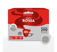 Lavazza, Calidad roja, café en monodosis, 4 paquetes de 50 monodosis, para un expreso equilibrado y completo, con notas aromáticas de frutas secas, arábica y robusta, intensidad 5/10, tostado medio