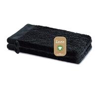 Lavea® 2 Guantes de Baño 16 x 22 cm cm in Rizo de Algodón Orgánico 100% Suaves y Absorbentes, para Casa, Hotel y SPA - Manopla de Baño con Colgador - Negro