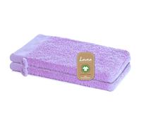 Lavea® 2 Guantes de Baño 16 x 22 cm cm in Rizo de Algodón Orgánico 100% Suaves y Absorbentes, para Casa, Hotel y SPA - Manopla de Baño con Colgador - Lila Claro