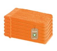Lavea® 6 Guantes de Baño 16 x 22 cm cm in Rizo de Algodón Orgánico 100% Suaves y Absorbentes, para Casa, Hotel y SPA - Manopla de Baño con Colgador - Naranja