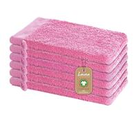 Lavea® 6 Guantes de Baño 16 x 22 cm cm in Rizo de Algodón Orgánico 100% Suaves y Absorbentes, para Casa, Hotel y SPA - Manopla de Baño con Colgador - Coral