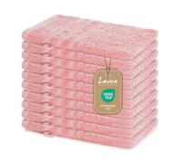 Lavea® Juego de 10 Guantes de Baño 15x21 cm de Rizo 100% Algodón - Suaves y Absorbentes - Manopla de Baño con Gancho para Casa, Hotel y SPA - Rosa Pastel