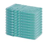 Lavea® Juego de 10 Guantes de Baño 15x21 cm de Rizo 100% Algodón - Suaves y Absorbentes - Manopla de Baño con Gancho para Casa, Hotel y SPA - Turquesa