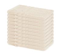 Lavea® Juego de 10 Guantes de Baño 15x21 cm de Rizo 100% Algodón - Suaves y Absorbentes - Manopla de Baño con Gancho para Casa, Hotel y SPA - Blanco Crema