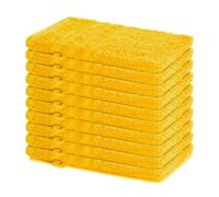 Lavea® Juego de 10 Guantes de Baño 15x21 cm de Rizo 100% Algodón - Suaves y Absorbentes - Manopla de Baño con Gancho para Casa, Hotel y SPA - Amarillo Colza