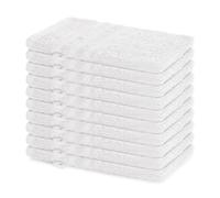 Lavea® Juego de 10 Guantes de Baño 15x21 cm de Rizo 100% Algodón - Suaves y Absorbentes - Manopla de Baño con Gancho para Casa, Hotel y SPA - Blanco