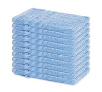 Lavea® Juego de 10 Guantes de Baño 15x21 cm de Rizo 100% Algodón - Suaves y Absorbentes - Manopla de Baño con Gancho para Casa, Hotel y SPA - Azul Delfín