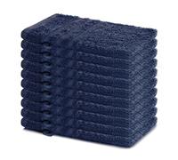 Lavea® Juego de 10 Guantes de Baño 15x21 cm de Rizo 100% Algodón - Suaves y Absorbentes - Manopla de Baño con Gancho para Casa, Hotel y SPA - Azul Marino