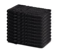 Lavea® Juego de 10 Guantes de Baño 15x21 cm de Rizo 100% Algodón - Suaves y Absorbentes - Manopla de Baño con Gancho para Casa, Hotel y SPA - Negro