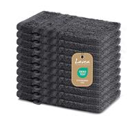Lavea® Juego de 10 Guantes de Baño 15x21 cm de Rizo 100% Algodón - Suaves y Absorbentes - Manopla de Baño con Gancho para Casa, Hotel y SPA - Antracita