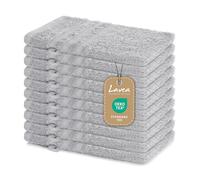 Lavea® Juego de 10 Guantes de Baño 15x21 cm de Rizo 100% Algodón - Suaves y Absorbentes - Manopla de Baño con Gancho para Casa, Hotel y SPA - Plata