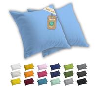 Lavea® Juego de 2 Fundas de Almohada 40 x 40 cm - Fundas de Cojín 100% Algodón Jersey Suaves y Transpirables, con Cremallera YKK de Calidad, Oeko-Tex - Azul Cielo