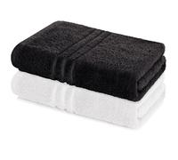 Lavea® Juego de 2 Toallas de Baño 80x200 cm en Rizo 100% Algodón - Suaves y Absorbentes - Toallas de Baño Grandes y Toallas de Ducha Ideales para Hogar, SPA o Gimnasio - Blanco y Negro