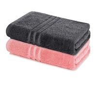Lavea® Juego de 2 Toallas de Baño 80x200 cm en Rizo 100% Algodón - Suaves y Absorbentes - Toallas de Baño Grandes y Toallas de Ducha Ideales para Hogar, SPA o Gimnasio - Antracita y Rosa Pastel