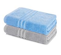 Lavea® Juego de 2 Toallas de Baño 80x200 cm en Rizo 100% Algodón - Suaves y Absorbentes - Toallas de Baño Grandes y Toallas de Ducha Ideales para Hogar, SPA o Gimnasio - Azul Delfín y Plata