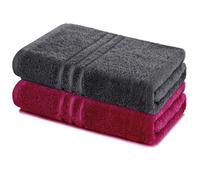 Lavea® Juego de 2 Toallas de Baño 80x200 cm en Rizo 100% Algodón - Suaves y Absorbentes - Toallas de Baño Grandes y Toallas de Ducha Ideales para Hogar, SPA o Gimnasio - Antracita y Burdeos