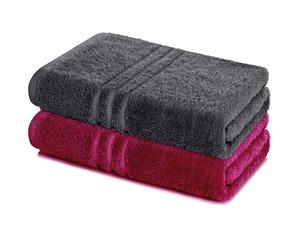 Lavea® Juego de 2 Toallas de Baño 80x200 cm en Rizo 100% Algodón - Suaves y Absorbentes - Toallas de Baño Grandes y Toallas de Ducha Ideales para Hogar, SPA o Gimnasio - Antracita y Burdeos