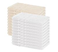 Lavea® Juego de 20 Guantes de Baño 15x21 cm de Rizo 100% Algodón - Suaves y Absorbentes - Manopla de Baño con Gancho para Casa, Hotel y SPA - Blanco y Blanco Crema