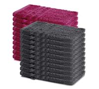 Lavea® Juego de 20 Guantes de Baño 15x21 cm de Rizo 100% Algodón - Suaves y Absorbentes - Manopla de Baño con Gancho para Casa, Hotel y SPA - Antracita y Burdeos