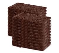 Lavea® Juego de 20 Guantes de Baño 15x21 cm de Rizo 100% Algodón - Suaves y Absorbentes - Manopla de Baño con Gancho para Casa, Hotel y SPA - Marrón Café