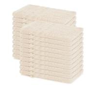 Lavea® Juego de 20 Guantes de Baño 15x21 cm de Rizo 100% Algodón - Suaves y Absorbentes - Manopla de Baño con Gancho para Casa, Hotel y SPA - Blanco Crema