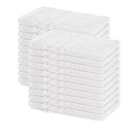 Lavea® Juego de 20 Guantes de Baño 15x21 cm de Rizo 100% Algodón - Suaves y Absorbentes - Manopla de Baño con Gancho para Casa, Hotel y SPA - Blanco
