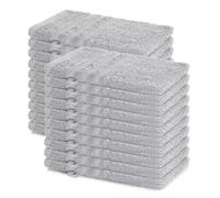Lavea® Juego de 20 Guantes de Baño 15x21 cm de Rizo 100% Algodón - Suaves y Absorbentes - Manopla de Baño con Gancho para Casa, Hotel y SPA - Plata