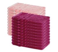 Lavea® Juego de 20 Guantes de Baño 15x21 cm de Rizo 100% Algodón - Suaves y Absorbentes - Manopla de Baño con Gancho para Casa, Hotel y SPA - Burdeos y Rosa Pastel