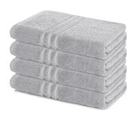 Lavea® Juego de 4 Toallas de Baño 70x140 cm en Rizo 100% Algodón - Suaves y Absorbentes - Toallas de Baño Grandes y Toallas de Ducha Ideales para Casa, Hotel y SPA - Plata