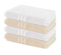 Lavea® Juego de 4 Toallas de Baño 70x140 cm en Rizo 100% Algodón - Suaves y Absorbentes - Toallas de Baño Grandes y Toallas de Ducha Ideales para Casa, Hotel y SPA - Blanco y Blanco Crema