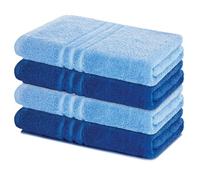 Lavea® Juego de 4 Toallas de Baño 70x140 cm en Rizo 100% Algodón - Suaves y Absorbentes - Toallas de Baño Grandes y Toallas de Ducha Ideales para Casa, Hotel y SPA - Azul Delfín y Azul Real