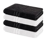 Lavea® Juego de 4 Toallas de Baño 70x140 cm en Rizo 100% Algodón - Suaves y Absorbentes - Toallas de Baño Grandes y Toallas de Ducha Ideales para Casa, Hotel y SPA - Blanco y Negro