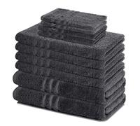 Lavea® Juego de Toallas de Baño 10 Piezas - 100% Algodón - 4 Toallas de Mano, 2 Toallas de Ducha, 2 Toallas de Invitado, 2 Guantes de Baño - para Hogar, Hotel y SPA - Antracita