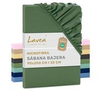 Lavea® Sábana Bajera 90x200 cm - Microfibra Suave y Transpirable - para Colchones de hasta 35 cm - con Elástico en Todo el Contorno - Certificada Oeko-Tex - Verde Oliva
