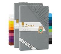 Lavea® Set de 2 Sábanas Bajeras Cama 90x200 cm - Jersey 100% Algodón - para Colchones Topper hasta 12 cm - con Elástico Perimetral - Certificado Oeko-Tex - Gris Medio